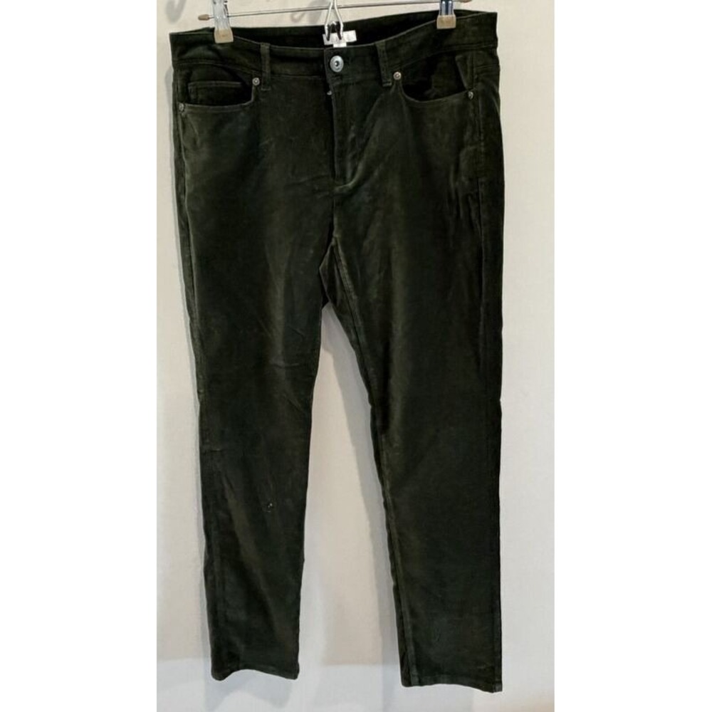 J Jill Green Velvet Straight Leg Pants 5 Pocket Stretch Size 8